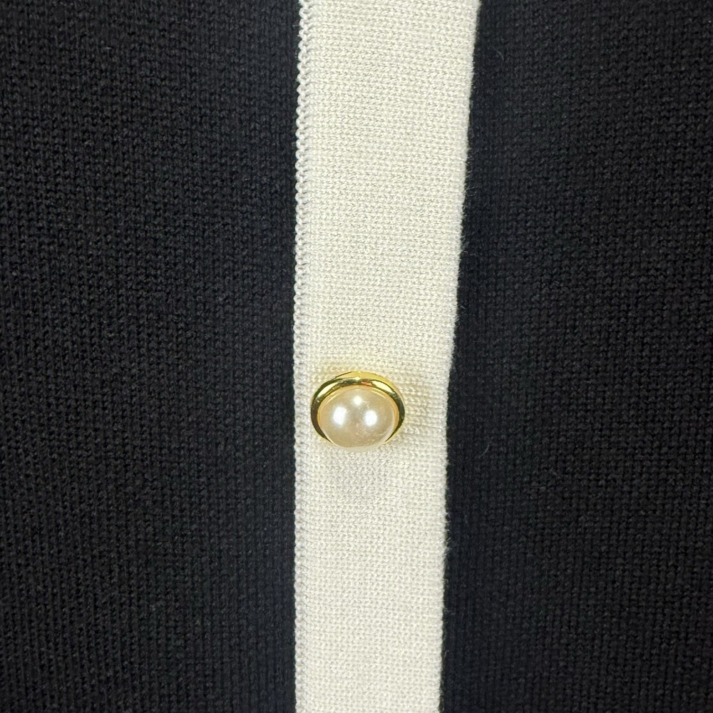 Taylor Womens Button Front Black White Sweater Dress M Classic Elegance - Picture 3 of 5